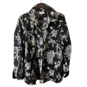 Coldwater Creek Dark Navy/Black Monochrome Paisley Boho Floral Button Blouse 3X
